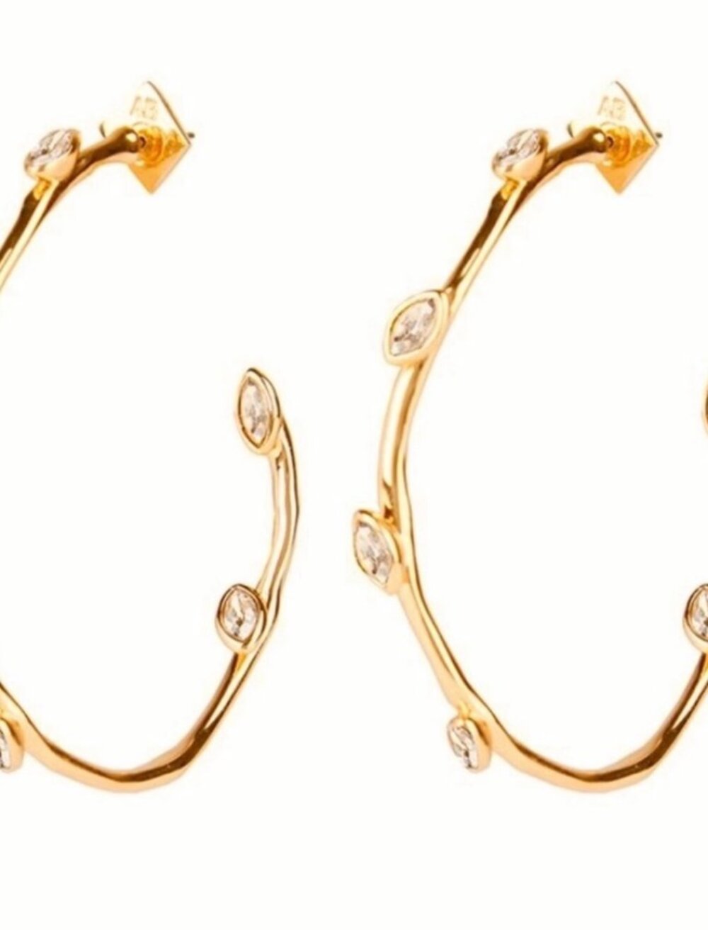 Alexis Bittar Hoop Earrings Cshaped Half Crystal Open CZ Jeweled Gold Navette